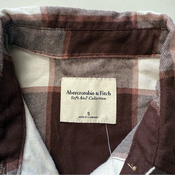 Abercrombie & Fitch Brown and White Plaid Button Down Flannel Shirt - Picture 2 of 7